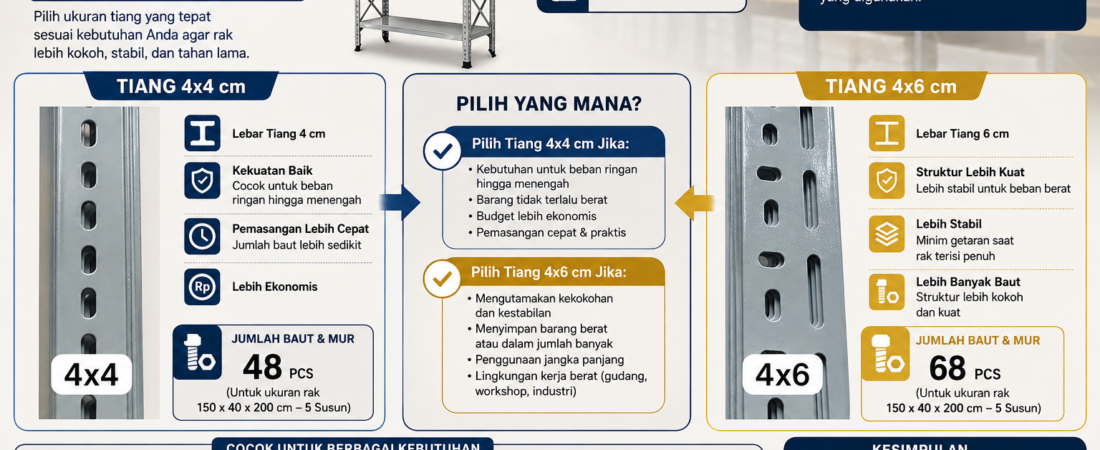 Panduan Memilih Tiang Rak Besi Siku Lubang 4×4 cm vs 4×6 cm
